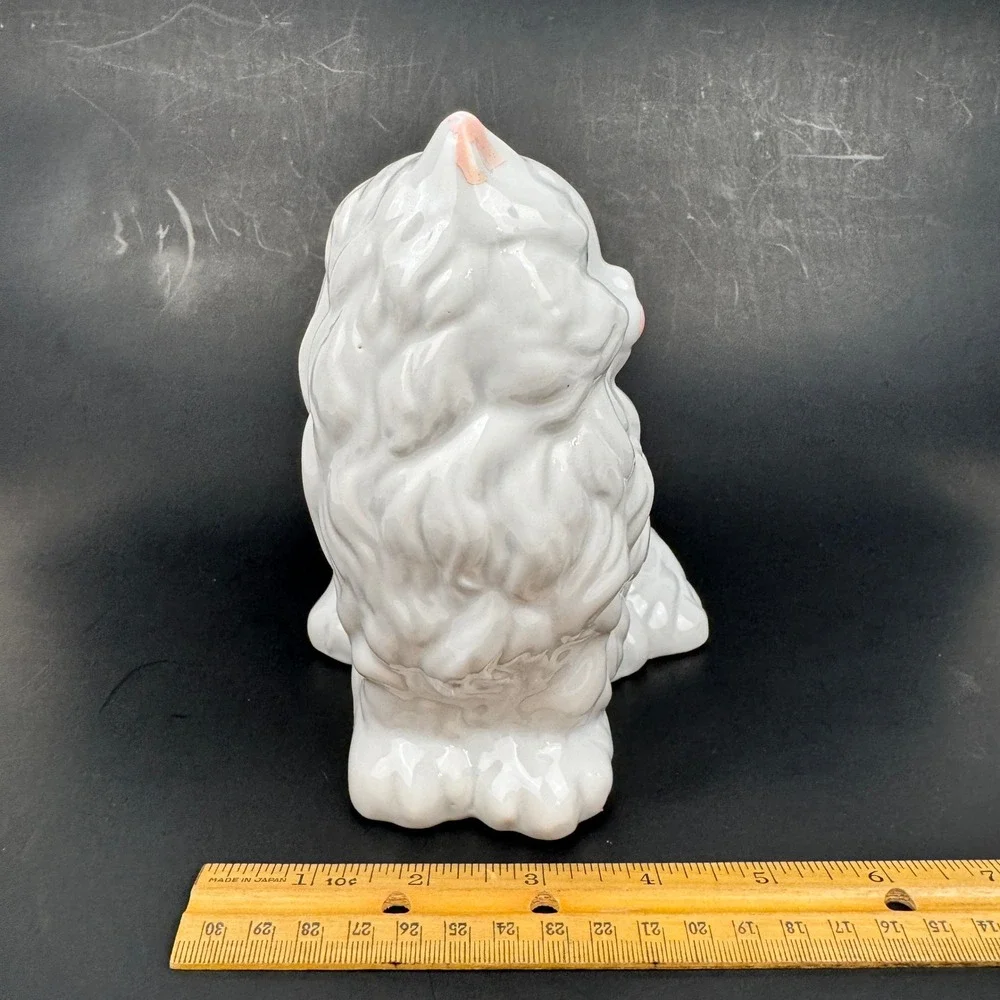 Vtg White Ceramic Long Haired Persian Cat Kitty‎ Planter Tabletop Glazed
